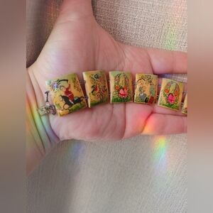 Beautiful And Unique Vintage Painted Tile Storyteller Bracelet